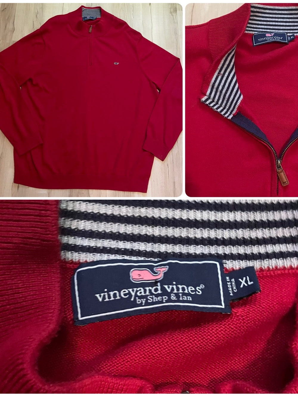 Vineyard Vines Quarter-Zip Cotton Pullover
Sweater Size XL Red Preppy Nautical